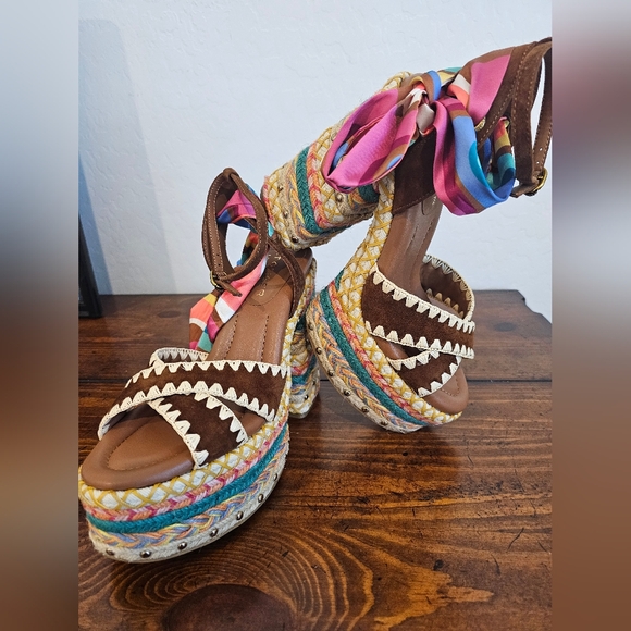 NWOB Kurt Geiger Multicolor Platform Sandals with Brown Accents European Size 39 - Picture 3 of 11